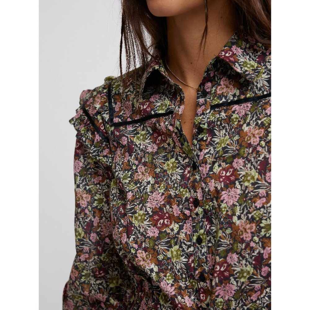 🎉LAST CHANCE🎉 FREE PEOPLE Printed Daybreak Blouse / Black Combo - Picture 10 of 12